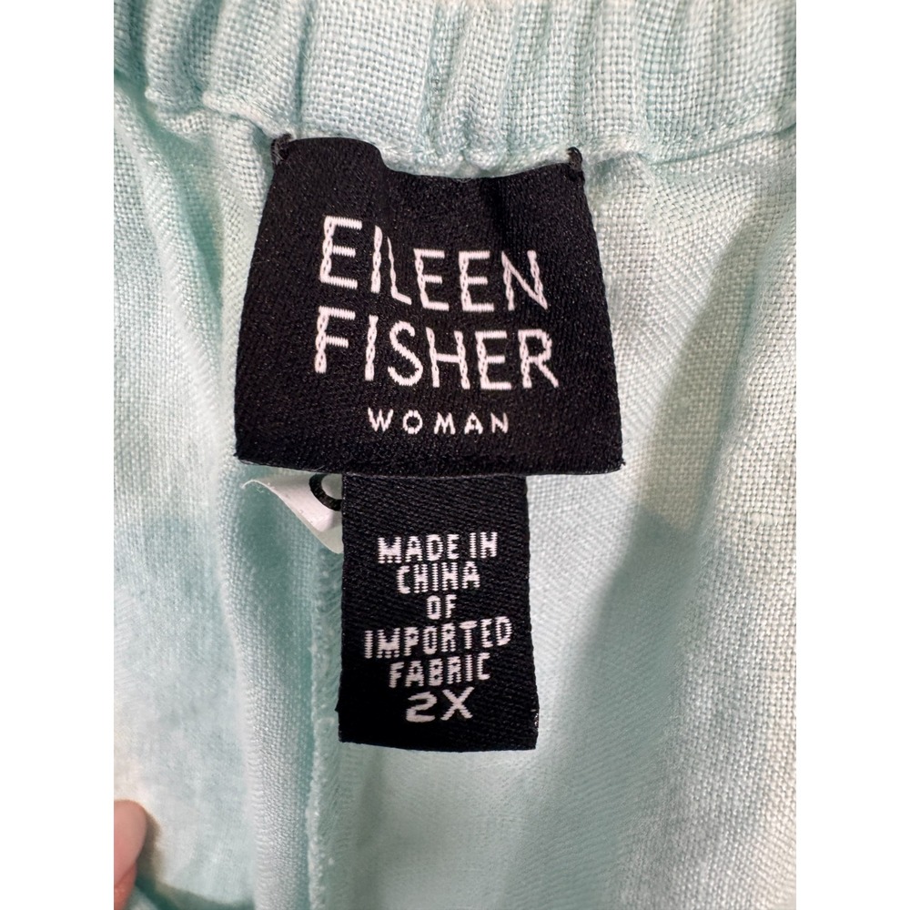 EILEEN FISHER Woman Irish‎ Linen Pants Plus Size 2X Mint Green Coastal Split Hem - Picture 3 of 9